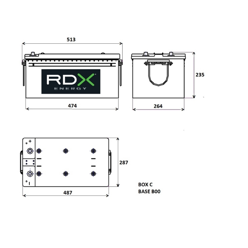 BATTERIA 12V 200AH 1150A 513x287x235 MM