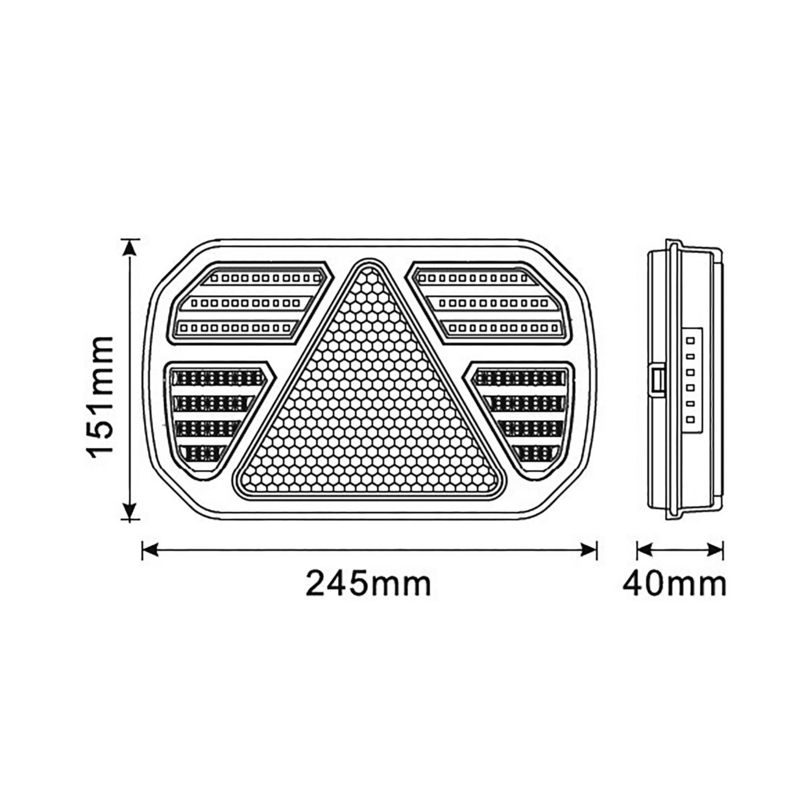 Fanale posteriore LED 12-24V, lato sinistro, 245x40x151 mm