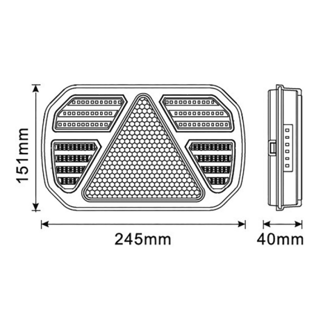 Fanale posteriore LED 12-24V, lato sinistro, 245x40x151 mm