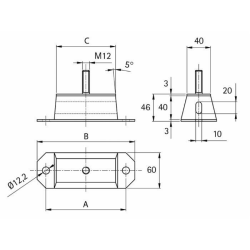 SUPPORTO ANTIVIBRANTE RETTANGOLARE 100X40 PERNO M12