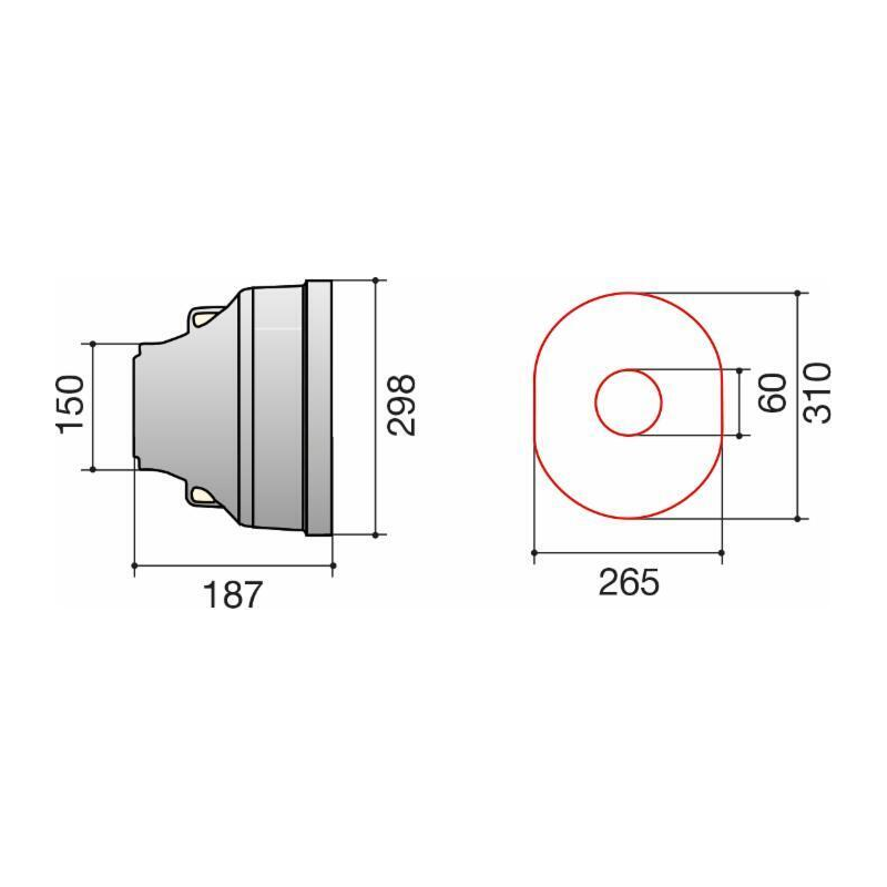 CONTROCUFFIA OVALE PLASTICA ø310X265 LUNGHEZZA 187 MM
