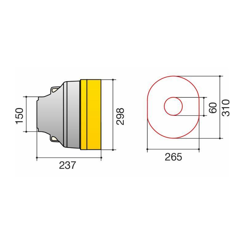 CONTROCUFFIA OVALE PLASTICA ø310X265 LUNGHEZZA 237 MM