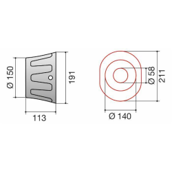 CONTROCUFFIA OVALE PLASTICA ø211X140 LUNGHEZZA 113 MM