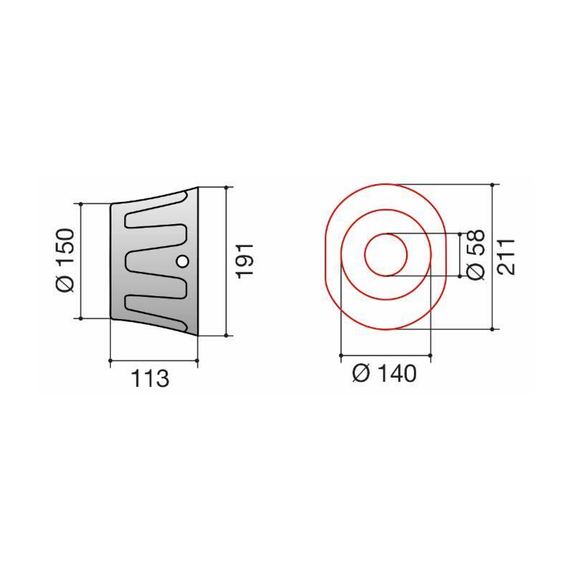 CONTROCUFFIA OVALE PLASTICA ø211X140 LUNGHEZZA 113 MM