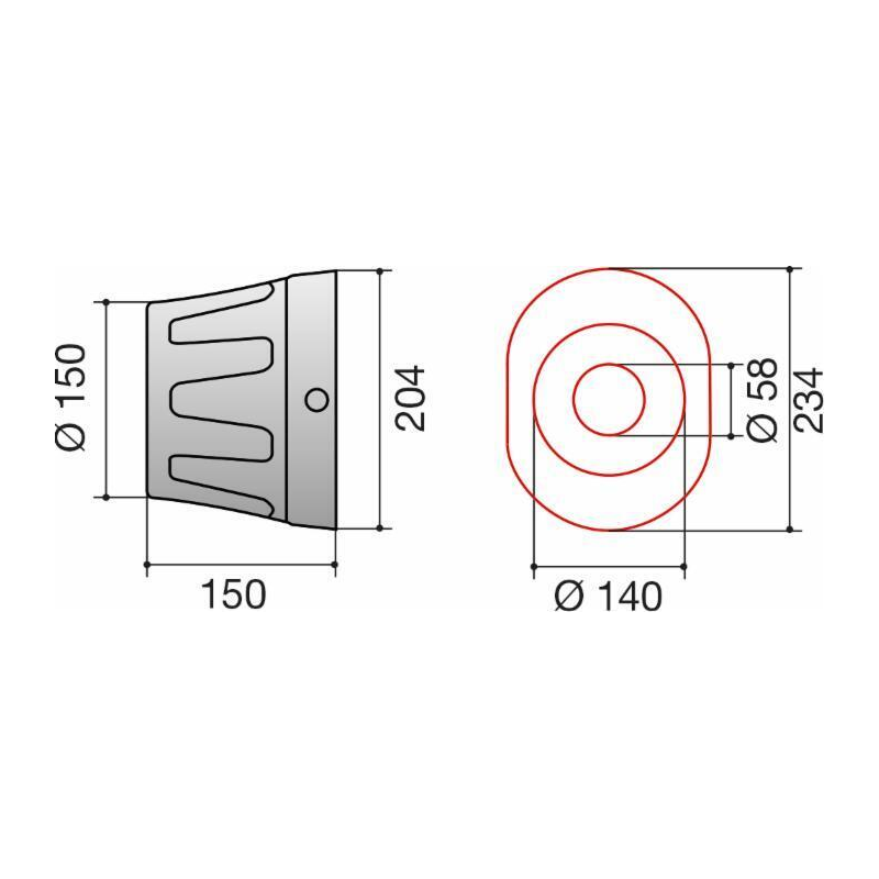 CONTROCUFFIA OVALE PLASTICA ø234X140 L 150 MM CON COPERCHIO E CATENELLA